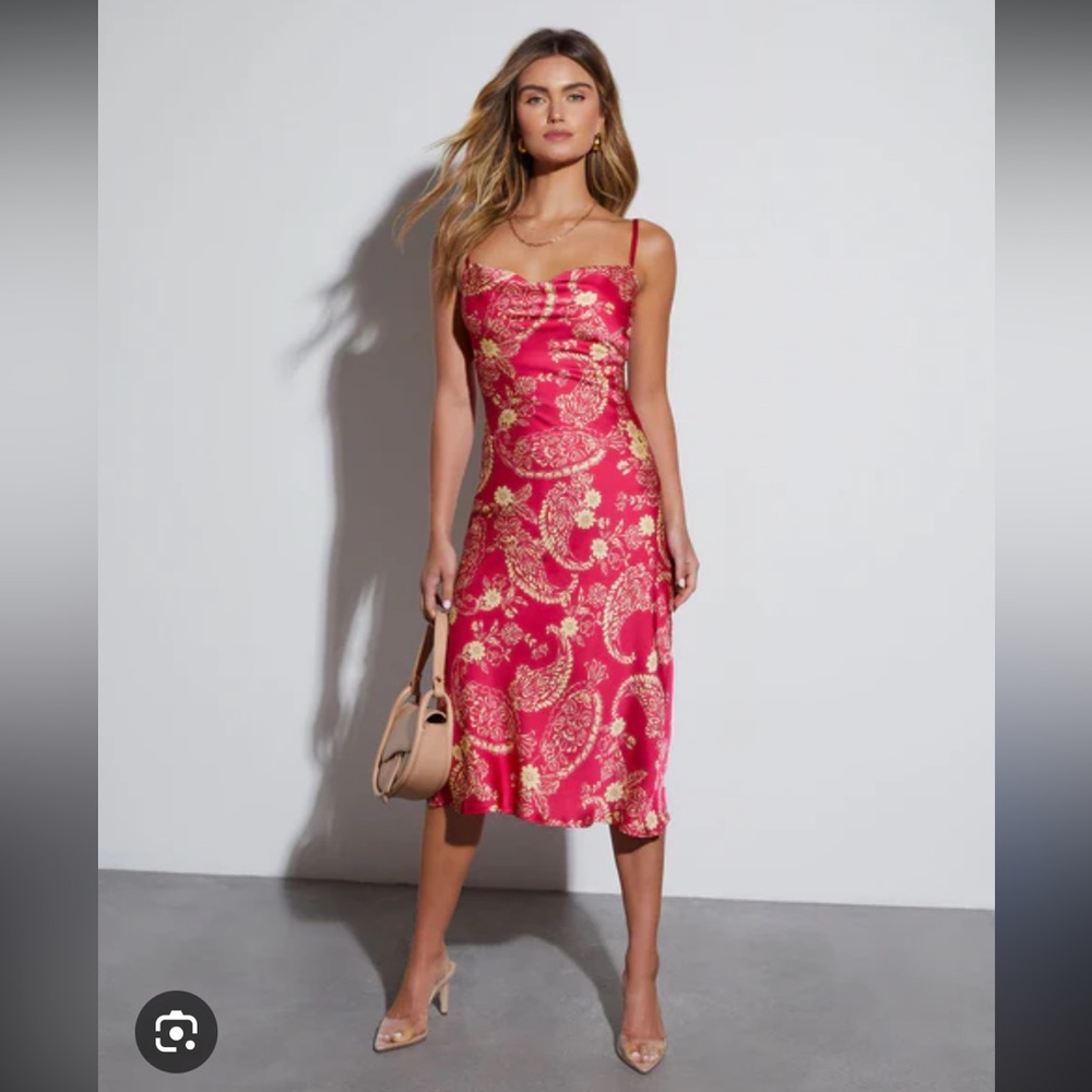 vici destination wedding cowl neck slip midi dress